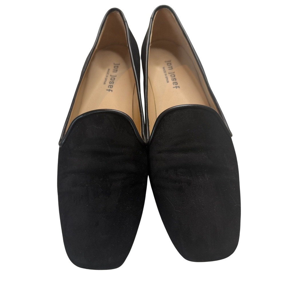 Jon Josef Black Suede Square Toe Smoking Loafers Made in Spain Womens 8.5 M